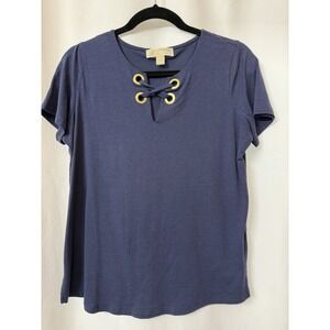 Michael‎ Kors Large Navy Blue Women's Short Sleeve Top   E19